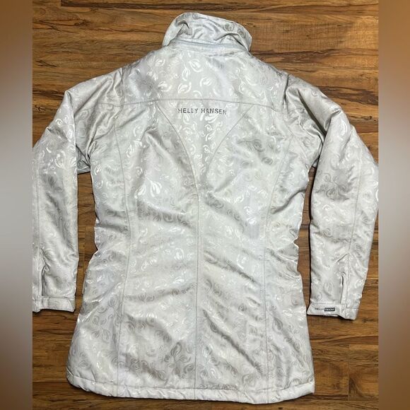 Helly Hansen Vtg White Gold Floral Parka Puffer Hood Hilton Winter Ski Jacket S - Picture 8 of 12